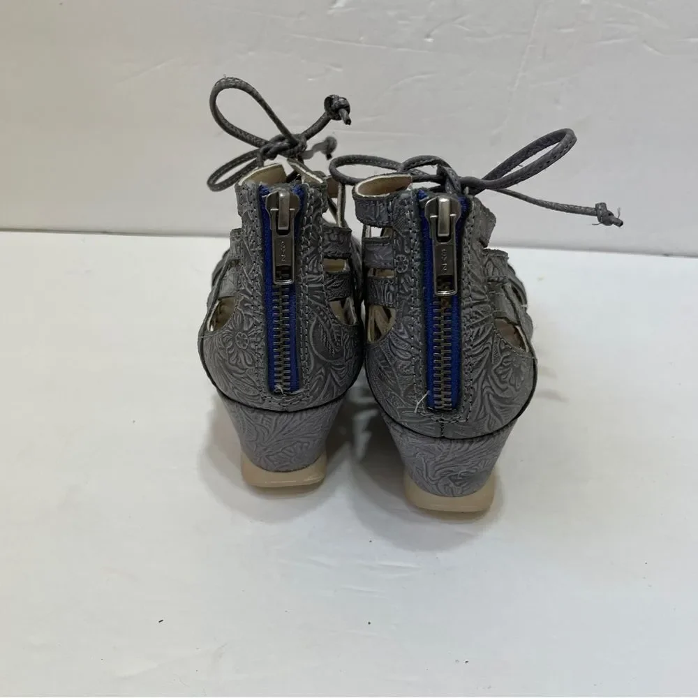 OTBT NOMADIC LEATHER WEDGE SANDALS IN‎ PEWTER GRAY